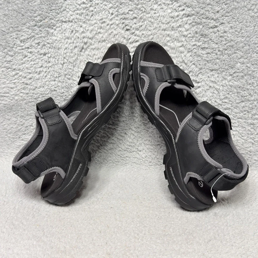 Ecco Onroads Mens Size 10 Sandals Shoes Black Leather Adjustable